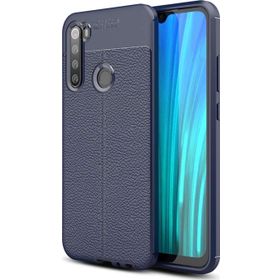 Microsonic Xiaomi Redmi Note 8 Deri Dokulu Silikon Lacivert Cep Telefonu Kılıfı