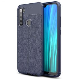 Microsonic Xiaomi Redmi Note 8 Deri Dokulu Silikon Lacivert Cep Telefonu Kılıfı