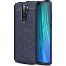 Microsonic Xiaomi Redmi Note 8 Pro Deri Dokulu Silikon Lacivert Cep Telefonu Kılıfı