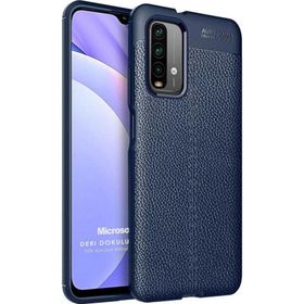 Microsonic Xiaomi Redmi Note 9 4G Deri Dokulu Silikon Lacivert Cep Telefonu Kılıfı