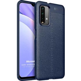 Microsonic Xiaomi Redmi Note 9 4G Deri Dokulu Silikon Lacivert Cep Telefonu Kılıfı