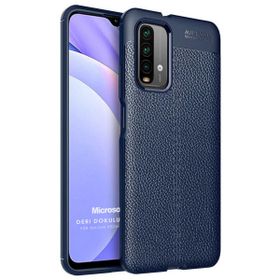 Microsonic Xiaomi Redmi Note 9 4G Deri Dokulu Silikon Lacivert Cep Telefonu Kılıfı