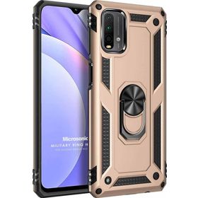 Microsonic Xiaomi Redmi Note 9 4G Gold Military Ring Holder Cep Telefonu Kılıfı
