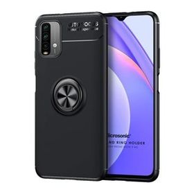 Microsonic Xiaomi Redmi Note 9 4G Kickstand Ring Holder Siyah Cep Telefonu Kılıfı