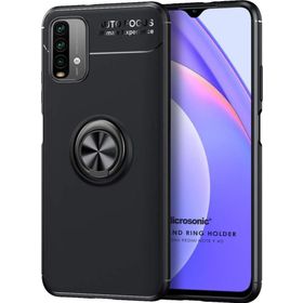 Microsonic Xiaomi Redmi Note 9 4G Kickstand Ring Holder Siyah Cep Telefonu Kılıfı