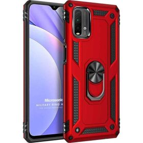 Microsonic Xiaomi Redmi Note 9 4G Military Ring Holder Kırmızı Cep Telefonu Kılıfı
