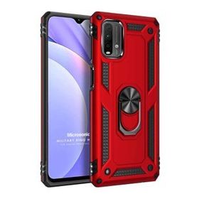 Microsonic Xiaomi Redmi Note 9 4G Military Ring Holder Kırmızı Cep Telefonu Kılıfı