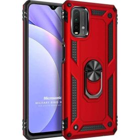 Microsonic Xiaomi Redmi Note 9 4G Military Ring Holder Kırmızı Cep Telefonu Kılıfı