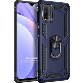 Microsonic Xiaomi Redmi Note 9 4G Military Ring Holder Lacivert Cep Telefonu Kılıfı