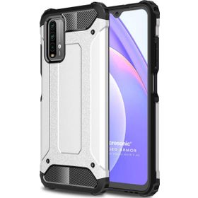 Microsonic Xiaomi Redmi Note 9 4G Rugged Armor Gümüş Cep Telefonu Kılıfı