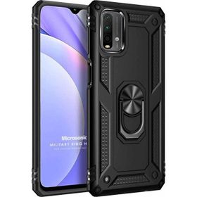 Microsonic Xiaomi Redmi Note 9 4G Siyah Military Ring Holder Cep Telefon Kılıfı