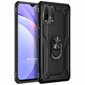 Microsonic Xiaomi Redmi Note 9 4G Siyah Military Ring Holder Cep Telefon Kılıfı