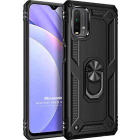 Microsonic Xiaomi Redmi Note 9 4G Siyah Military Ring Holder Cep Telefon Kılıfı