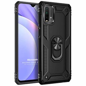 Microsonic Xiaomi Redmi Note 9 4G Siyah Military Ring Holder Cep Telefon Kılıfı