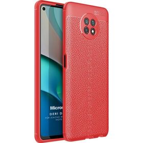 Microsonic Xiaomi Redmi Note 9 5G Deri Dokulu Silikon Kırmızı Cep Telefonu Kılıfı