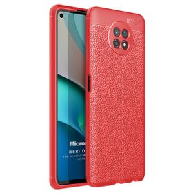 Microsonic Xiaomi Redmi Note 9 5G Deri Dokulu Silikon Kırmızı Cep Telefonu Kılıfı