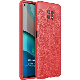 Microsonic Xiaomi Redmi Note 9 5G Deri Dokulu Silikon Kırmızı Cep Telefonu Kılıfı
