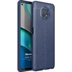 Microsonic Xiaomi Redmi Note 9 5G Deri Dokulu Silikon Lacivert Cep Telefonu Kılıfı
