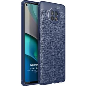 Microsonic Xiaomi Redmi Note 9 5G Deri Dokulu Silikon Lacivert Cep Telefonu Kılıfı