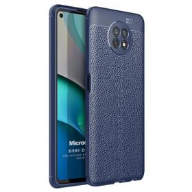Microsonic Xiaomi Redmi Note 9 5G Deri Dokulu Silikon Lacivert Cep Telefonu Kılıfı