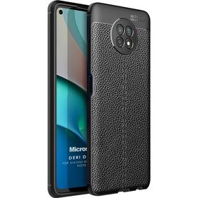 Microsonic Xiaomi Redmi Note 9 5G Deri Dokulu Silikon Siyah Cep Telefonu Kılıfı