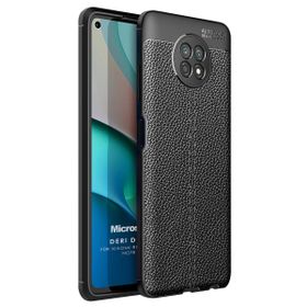 Microsonic Xiaomi Redmi Note 9 5G Deri Dokulu Silikon Siyah Cep Telefonu Kılıfı