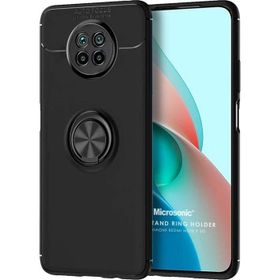 Microsonic Xiaomi Redmi Note 9 5G Kickstand Ring Holder Siyah Cep Telefonu Kılıfı