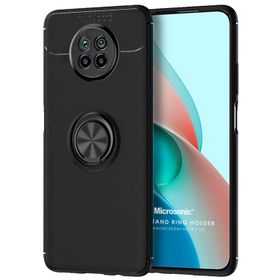 Microsonic Xiaomi Redmi Note 9 5G Kickstand Ring Holder Siyah Cep Telefonu Kılıfı