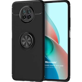 Microsonic Xiaomi Redmi Note 9 5G Kickstand Ring Holder Siyah Cep Telefonu Kılıfı