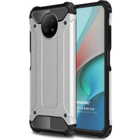 Microsonic Xiaomi Redmi Note 9 5G Rugged Armor Gümüş Cep Telefonu Kılıfı