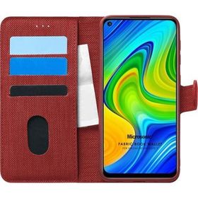 Microsonic Xiaomi Redmi Note 9 Fabric Book Wallet Kırmızı Cep Telefonu Kılıfı