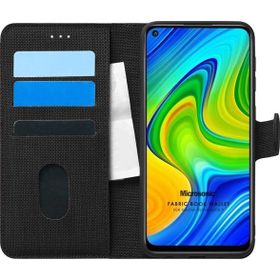 Microsonic Xiaomi Redmi Note 9 Fabric Book Wallet Siyah Cep Telefonu Kılıfı