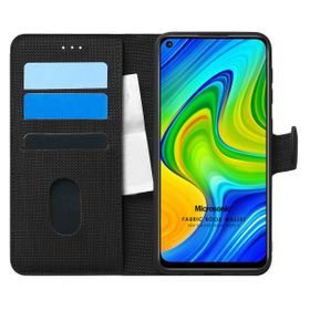 Microsonic Xiaomi Redmi Note 9 Fabric Book Wallet Siyah Cep Telefonu Kılıfı