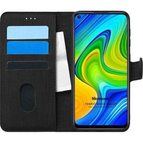 Microsonic Xiaomi Redmi Note 9 Fabric Book Wallet Siyah Cep Telefonu Kılıfı