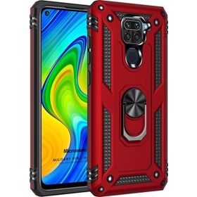 Microsonic Xiaomi Redmi Note 9 Military Ring Holder Kırmızı Cep Telefonu Kılıfı