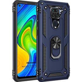 Microsonic Xiaomi Redmi Note 9 Military Ring Holder Lacivert Cep Telefonu Kılıfı