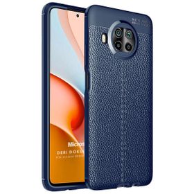Microsonic Xiaomi Redmi Note 9 Pro 5G Deri Dokulu Silikon Lacivert Cep Telefonu Kılıfı