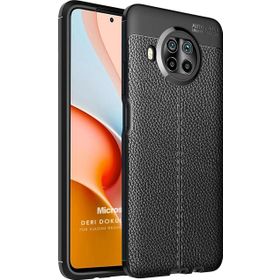 Microsonic Xiaomi Redmi Note 9 Pro 5G Deri Dokulu Silikon Siyah Cep Telefonu Kılıfı