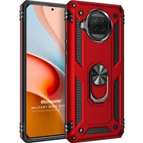 Microsonic Xiaomi Redmi Note 9 Pro 5G Military Ring Holder Kırmızı Cep Telefonu Kılıfı