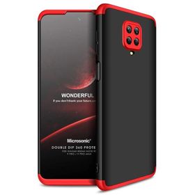 Microsonic Xiaomi Redmi Note 9 Pro Double 360 Siyah Kırmızı Cep Telefonu Kılıfı