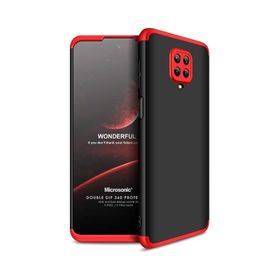 Microsonic Xiaomi Redmi Note 9 Pro Double 360 Siyah Kırmızı Cep Telefonu Kılıfı