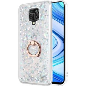 Microsonic Xiaomi Redmi Note 9 Pro Max Glitter Liquid Holder Gümüş Cep Telefonu Kılıfı