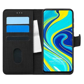 Microsonic Xiaomi Redmi Note 9S Fabric Book Wallet Siyah Cep Telefonu Kılıfı