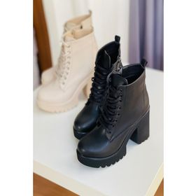 Mida Shoes 510 Siyah Deri Bağcıklı Kadın Bot