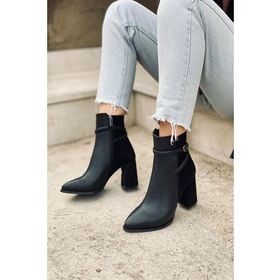 Mida Shoes 528 Siyah Cilt Fermuarlı Kadın Bot