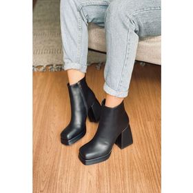 Mida Shoes Bella Siyah Deri Fermuarlı Kadın Bot