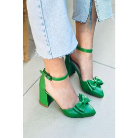 Mida Shoes Y107 Yeşili Deri Topuklu Ayakkabı
