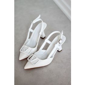 Mida Shoes Y3033 Beyaz Deri Tokalı Kadın Topuklu Ayakkabı