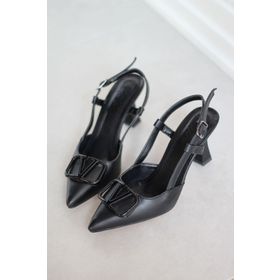 Mida Shoes Y3033 Siyah Deri Tokalı Kadın Topuklu Ayakkabı