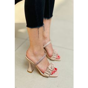Mida Shoes Y819 Ten Deri Tek Bantlı Önü Açık Kadın Topuklu Ayakkabı